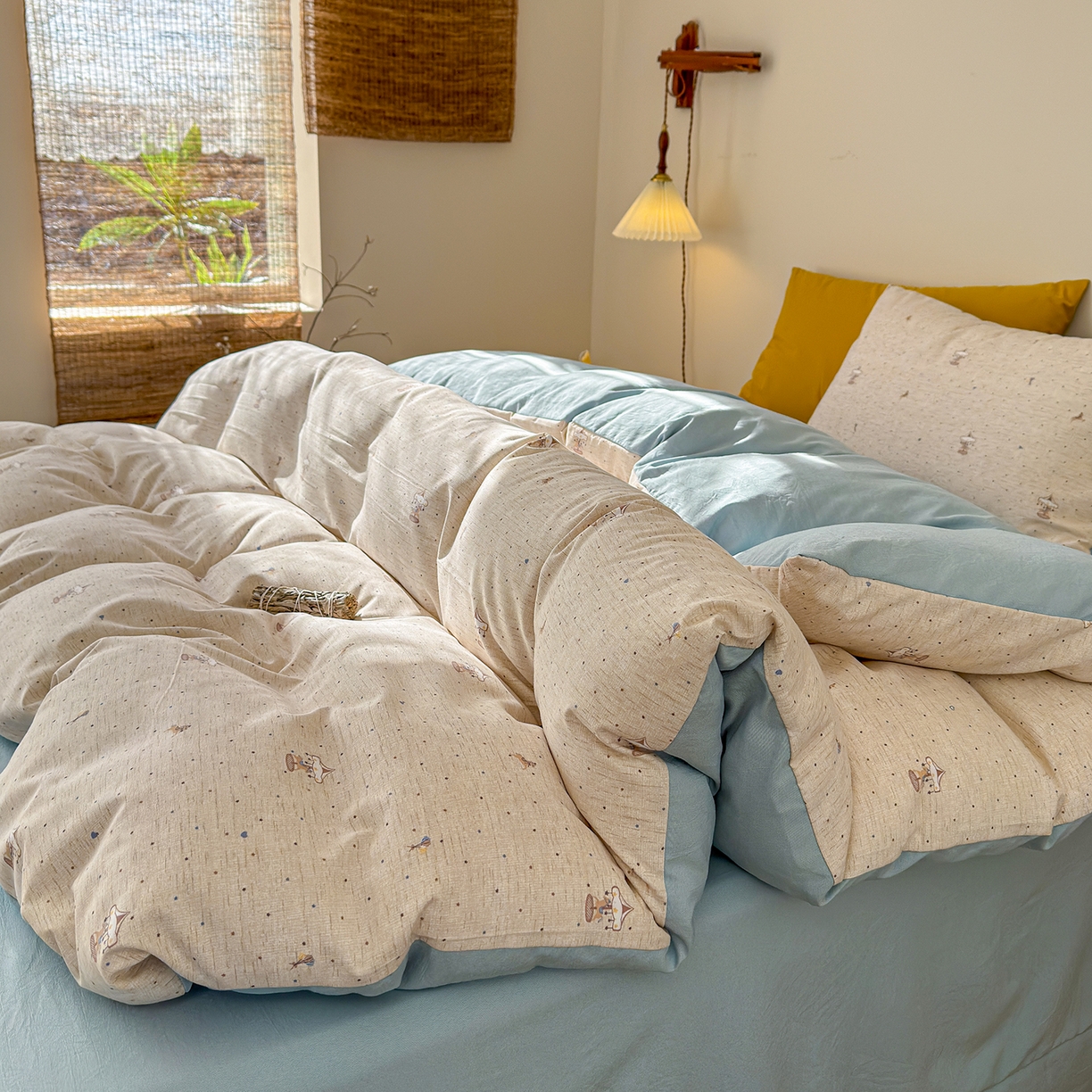 91家纺网 家纺一手货源 找家纺 竹合家纺 2026春夏新品色织棉麻棉纱系列皱皱纱四件套 旋转木马