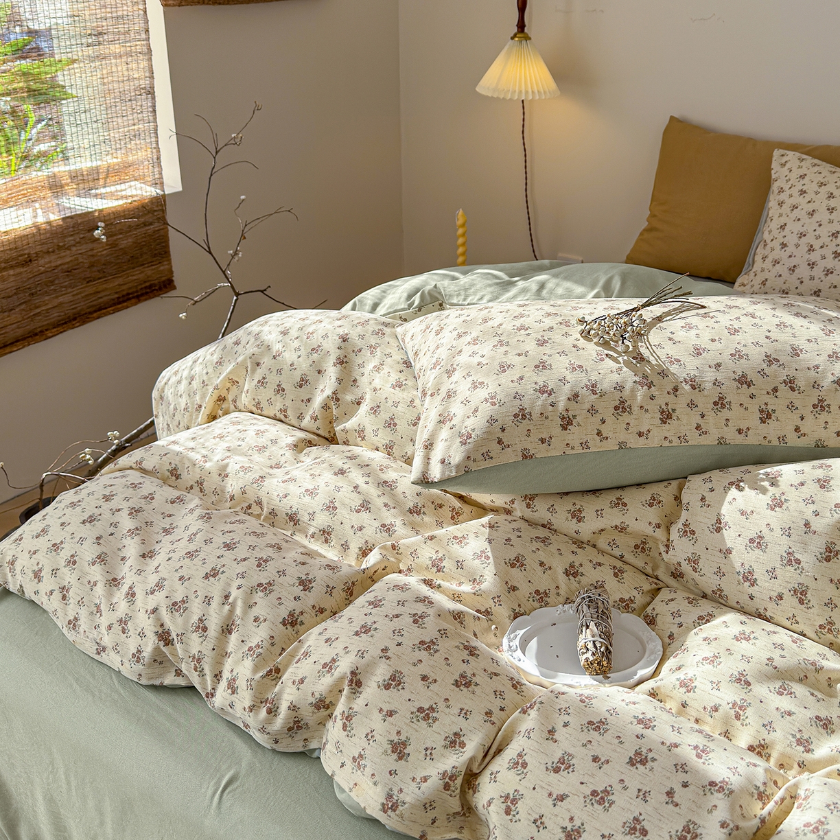 91家纺网 家纺一手货源 找家纺 竹合家纺 2026春夏新品色织棉麻棉纱系列皱皱纱四件套 乔安娜