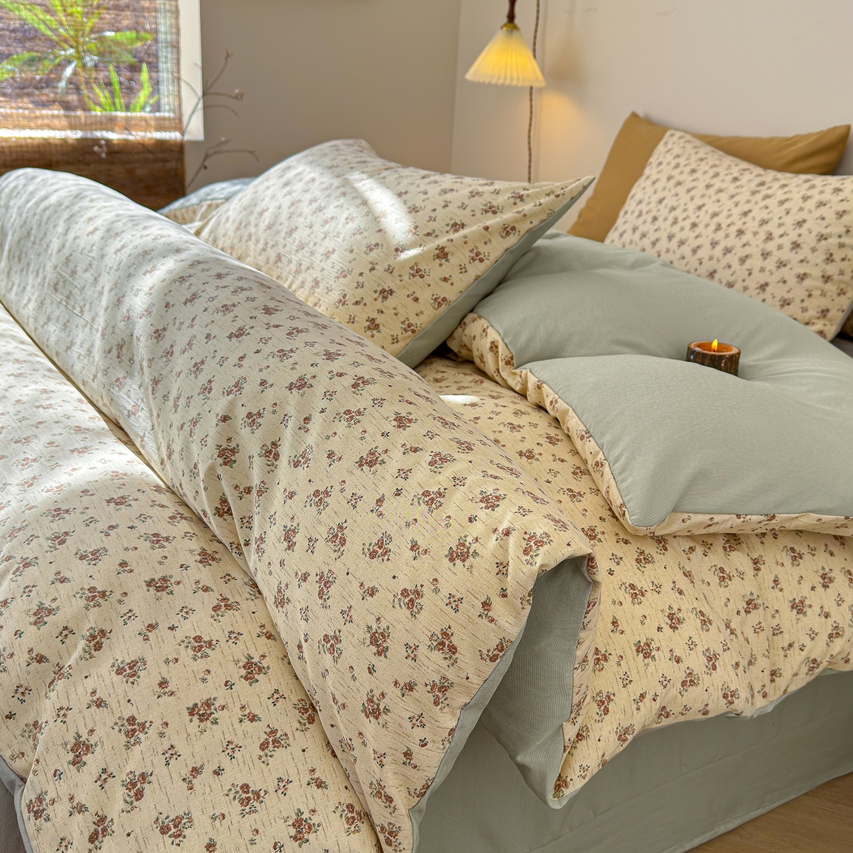 91家纺网 家纺一手货源 找家纺 竹合家纺 2026春夏新品色织棉麻棉纱系列皱皱纱四件套 乔安娜