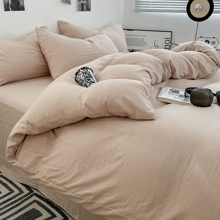 91家纺网 家纺一手货源 找家纺 卡斯诺家纺馆 2026新款水洗棉纯色双拼四件套（下载文件包含买家秀） 纯卡其