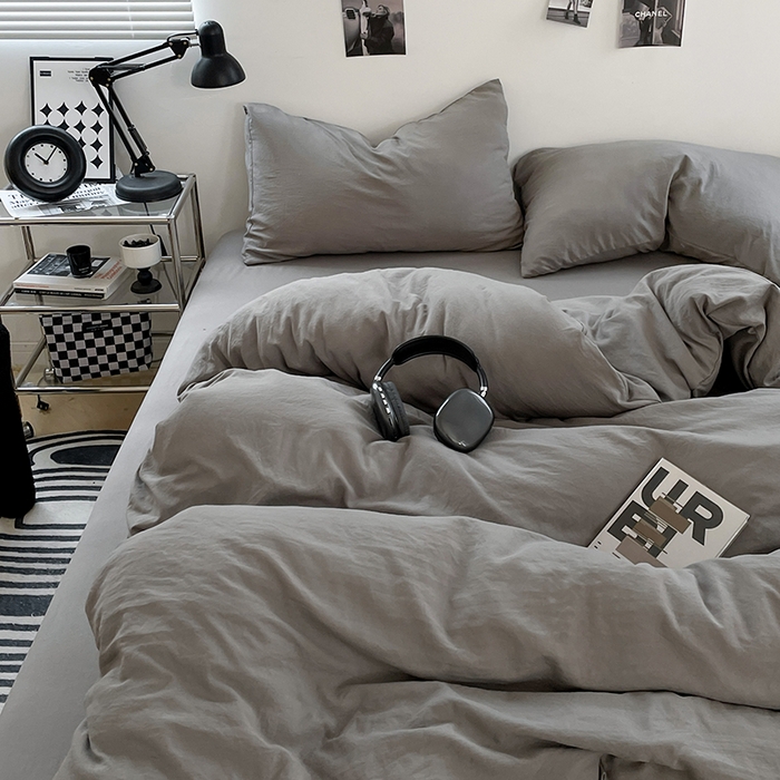 91家纺网 家纺一手货源 找家纺 卡斯诺家纺馆 2026新款水洗棉纯色双拼四件套（下载文件包含买家秀） 纯银灰