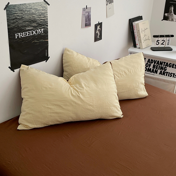 91家纺网 家纺一手货源 找家纺 卡斯诺家纺馆 2026新款水洗棉纯色双拼四件套（下载文件包含买家秀） 奶黄深咖