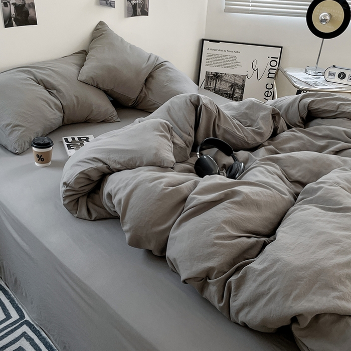 91家纺网 家纺一手货源 找家纺 卡斯诺家纺馆 2026新款水洗棉纯色双拼四件套（下载文件包含买家秀） 纯银灰