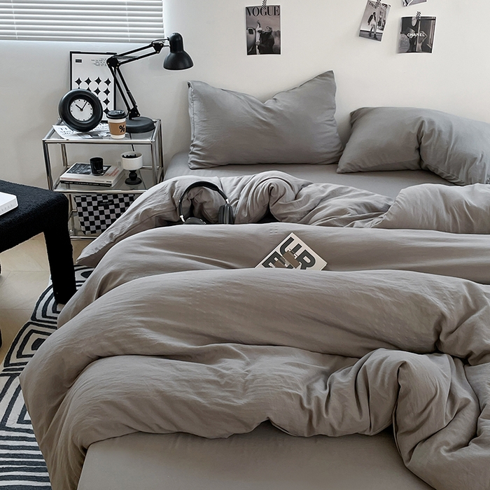 91家纺网 家纺一手货源 找家纺 卡斯诺家纺馆 2026新款水洗棉纯色双拼四件套（下载文件包含买家秀） 纯银灰