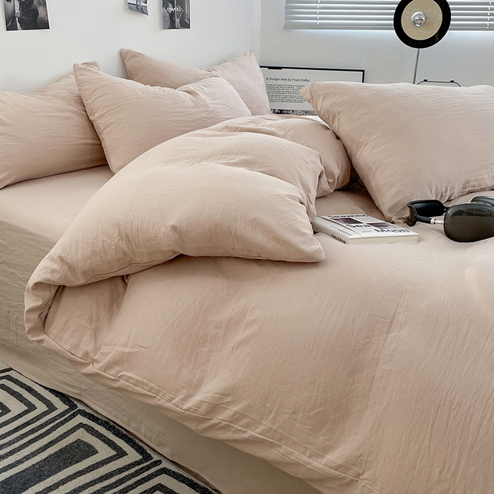 91家纺网 家纺一手货源 找家纺 卡斯诺家纺馆 2026新款水洗棉纯色双拼四件套（下载文件包含买家秀） 纯卡其