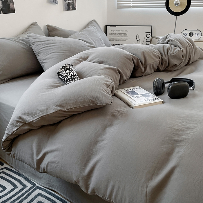 91家纺网 家纺一手货源 找家纺 卡斯诺家纺馆 2026新款水洗棉纯色双拼四件套（下载文件包含买家秀） 纯银灰