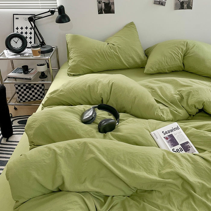 91家纺网 家纺一手货源 找家纺 卡斯诺家纺馆 2026新款水洗棉纯色双拼四件套（下载文件包含买家秀） 纯茶绿