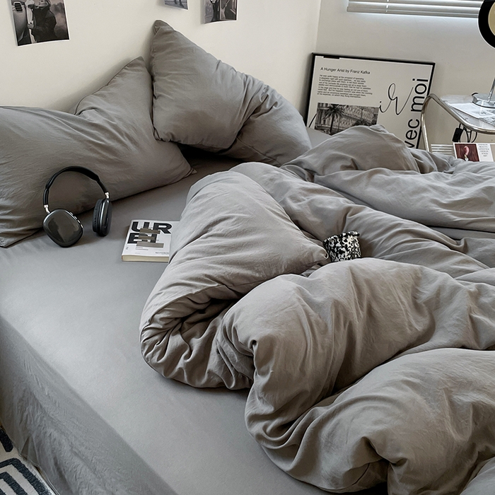 91家纺网 家纺一手货源 找家纺 卡斯诺家纺馆 2026新款水洗棉纯色双拼四件套（下载文件包含买家秀） 纯银灰