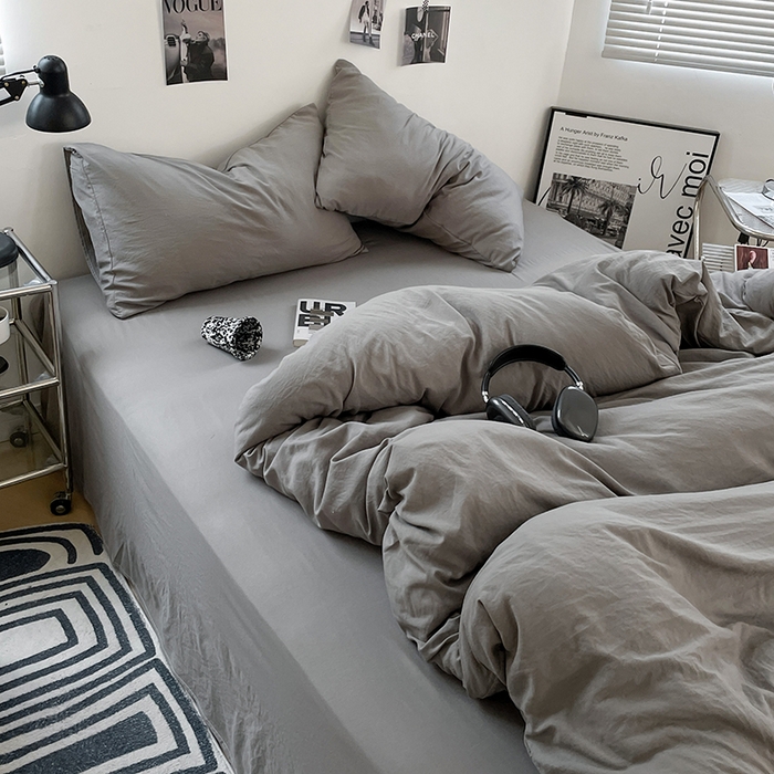 91家纺网 家纺一手货源 找家纺 卡斯诺家纺馆 2026新款水洗棉纯色双拼四件套（下载文件包含买家秀） 纯银灰