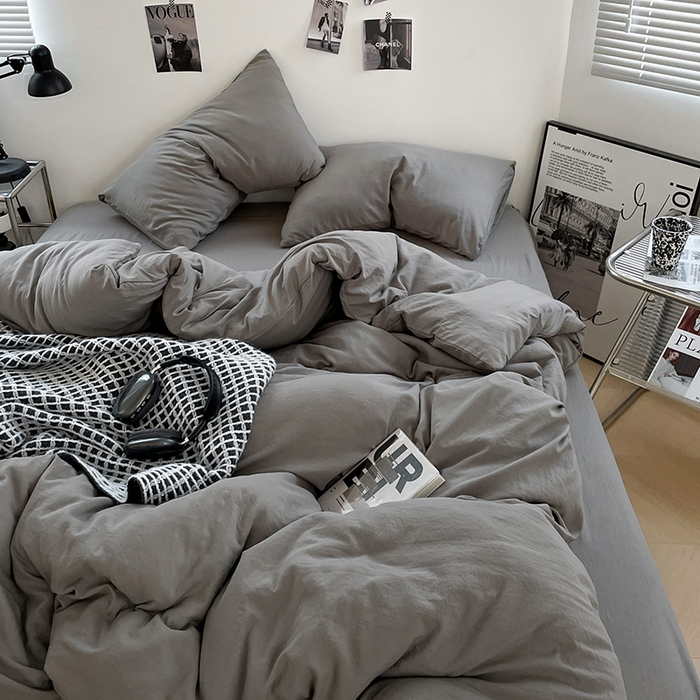 91家纺网 家纺一手货源 找家纺 卡斯诺家纺馆 2026新款水洗棉纯色双拼四件套（下载文件包含买家秀） 纯银灰