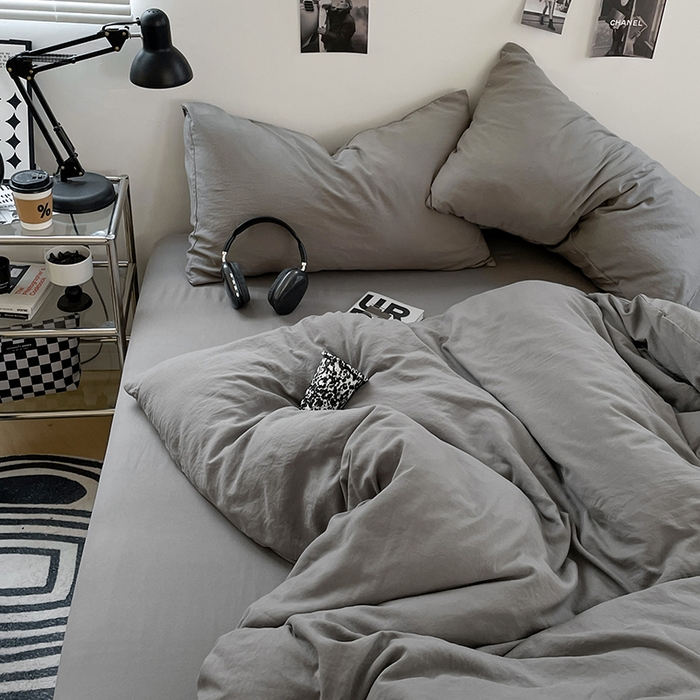 91家纺网 家纺一手货源 找家纺 卡斯诺家纺馆 2026新款水洗棉纯色双拼四件套（下载文件包含买家秀） 纯银灰
