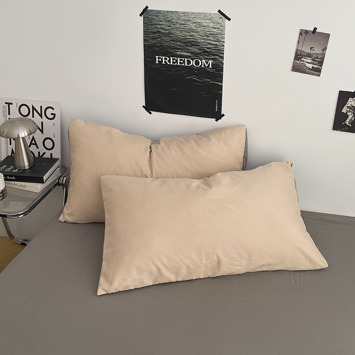 91家纺网 家纺一手货源 找家纺 卡斯诺家纺馆 2026新款水洗棉纯色双拼四件套（下载文件包含买家秀） 卡其银灰