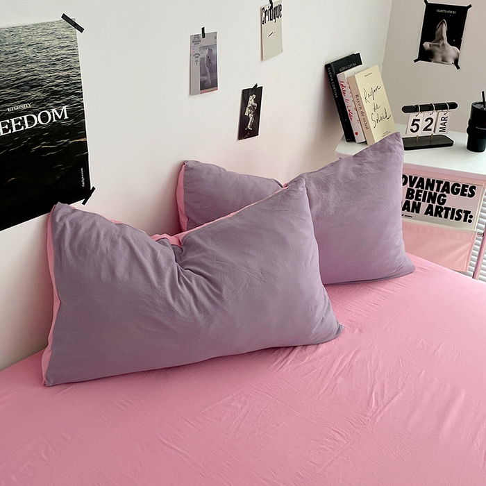 91家纺网 家纺一手货源 找家纺 卡斯诺家纺馆 2026新款水洗棉纯色双拼四件套（下载文件包含买家秀） 魅紫浅粉