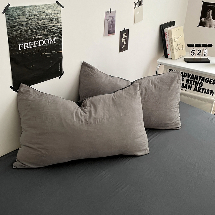 91家纺网 家纺一手货源 找家纺 卡斯诺家纺馆 2026新款水洗棉纯色双拼四件套（下载文件包含买家秀） 浅灰深灰