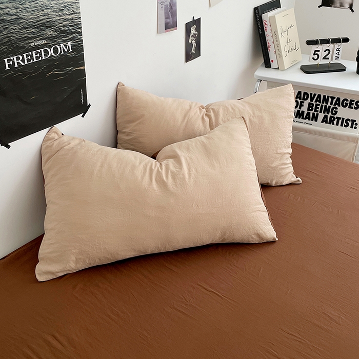 91家纺网 家纺一手货源 找家纺 卡斯诺家纺馆 2026新款水洗棉纯色双拼四件套（下载文件包含买家秀） 卡其深咖