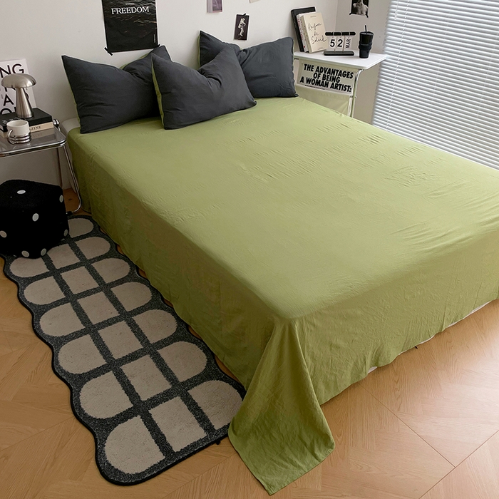 91家纺网 家纺一手货源 找家纺 卡斯诺家纺馆 2026新款水洗棉纯色双拼四件套（下载文件包含买家秀） 深灰茶绿