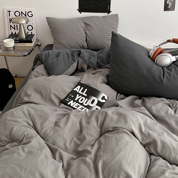 91家纺网 家纺一手货源 找家纺 卡斯诺家纺馆 2026新款水洗棉纯色双拼四件套（下载文件包含买家秀） 浅灰深灰