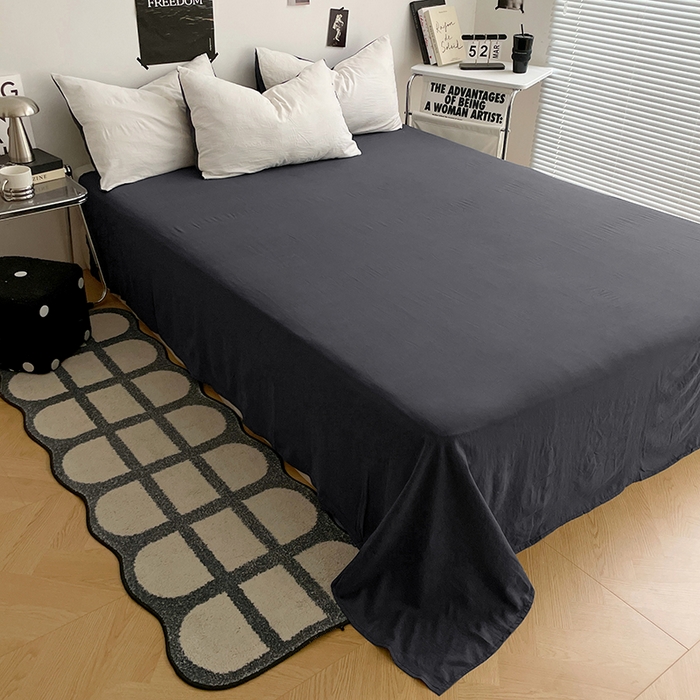 91家纺网 家纺一手货源 找家纺 卡斯诺家纺馆 2026新款水洗棉纯色双拼四件套（下载文件包含买家秀） 米白藏青