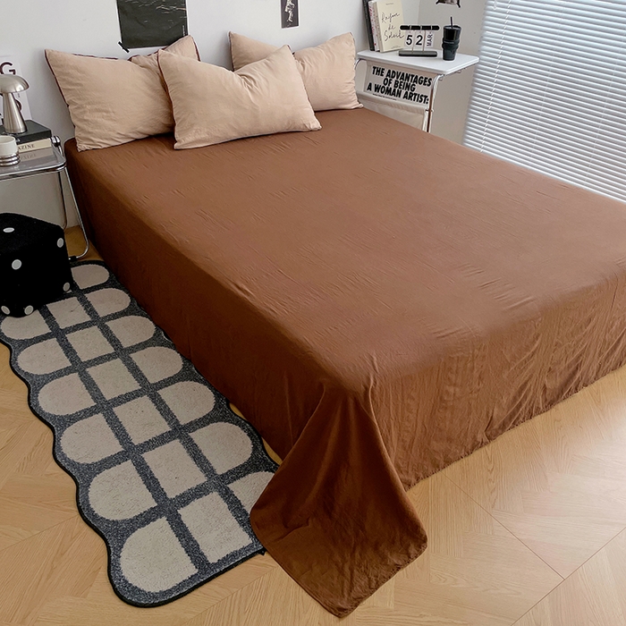 91家纺网 家纺一手货源 找家纺 卡斯诺家纺馆 2026新款水洗棉纯色双拼四件套（下载文件包含买家秀） 卡其深咖