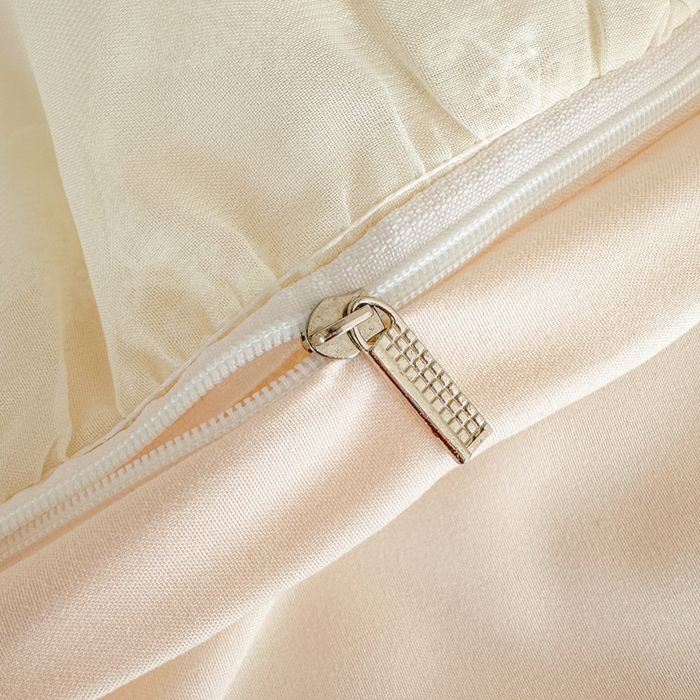 91家纺网 家纺一手货源 找家纺 你好美丽 2026新款水洗棉提花双层雪纺花边四件套-梦甜系列 梦甜杏