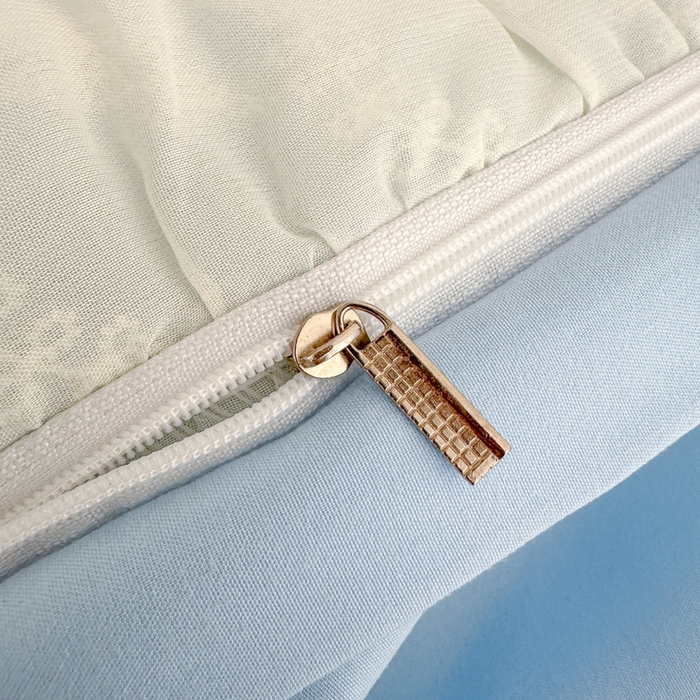 91家纺网 家纺一手货源 找家纺 你好美丽 2026新款水洗棉提花双层雪纺花边四件套-梦甜系列 梦甜蓝