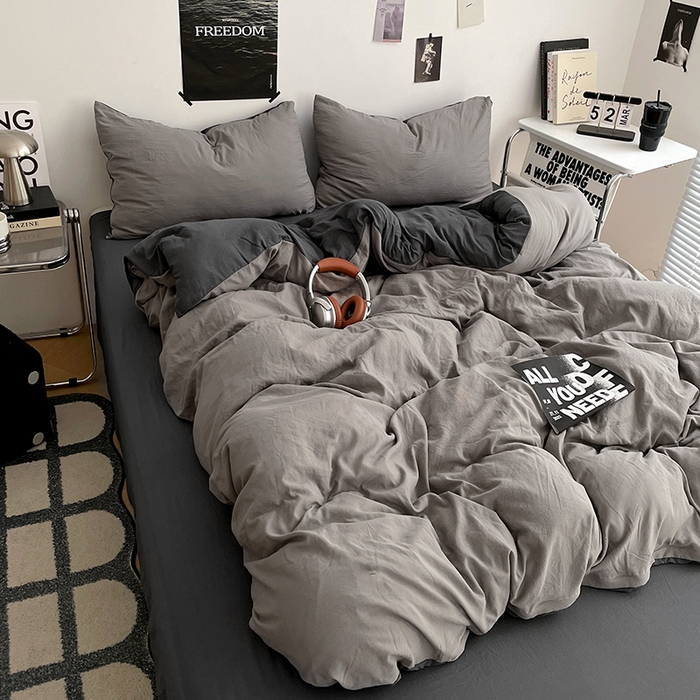 91家纺网 家纺一手货源 找家纺 （总）卡斯诺家纺馆 2026新款水洗棉纯色双拼四件套（下载文件包含买家秀）