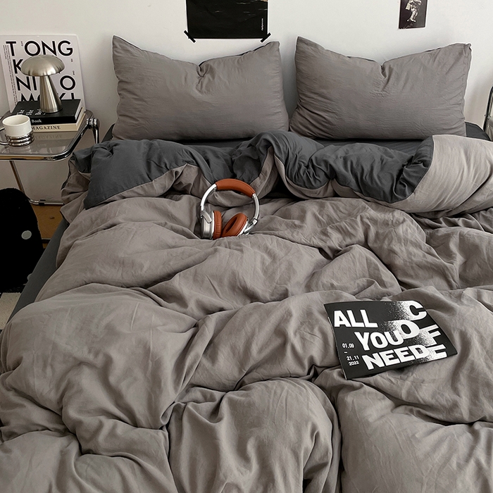 91家纺网 家纺一手货源 找家纺 （总）卡斯诺家纺馆 2026新款水洗棉纯色双拼四件套（下载文件包含买家秀）