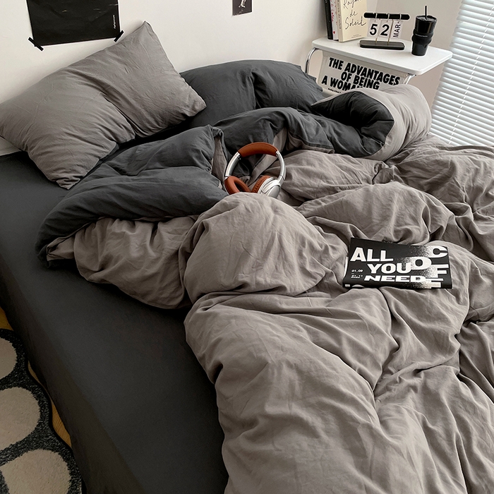 91家纺网 家纺一手货源 找家纺 （总）卡斯诺家纺馆 2026新款水洗棉纯色双拼四件套（下载文件包含买家秀）