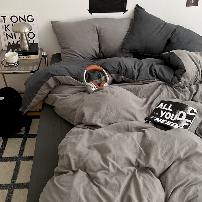 91家纺网 家纺一手货源 找家纺 （总）卡斯诺家纺馆 2026新款水洗棉纯色双拼四件套（下载文件包含买家秀）