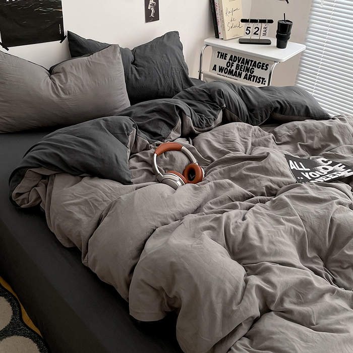 91家纺网 家纺一手货源 找家纺 （总）卡斯诺家纺馆 2026新款水洗棉纯色双拼四件套（下载文件包含买家秀）