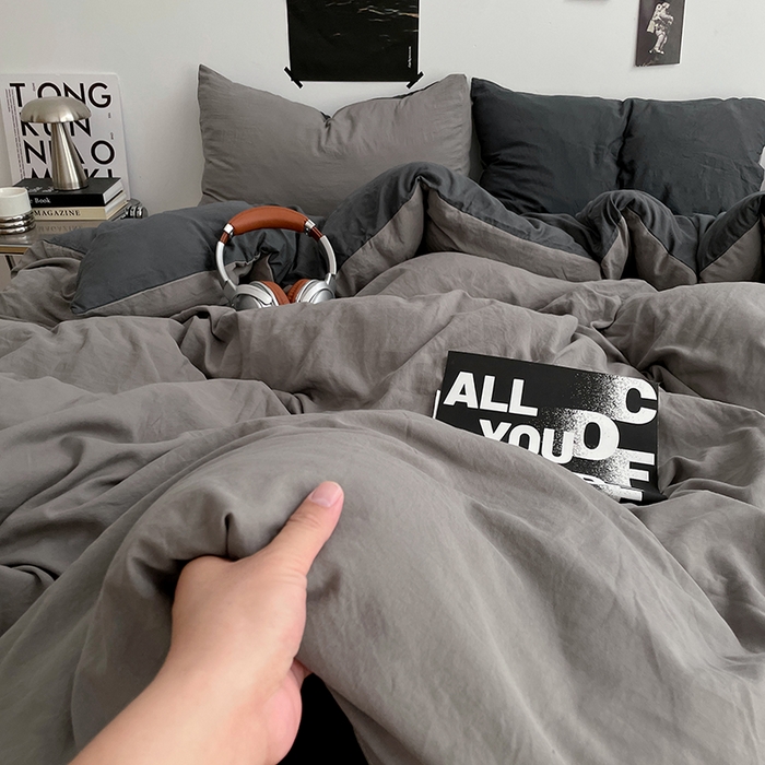 91家纺网 家纺一手货源 找家纺 （总）卡斯诺家纺馆 2026新款水洗棉纯色双拼四件套（下载文件包含买家秀）