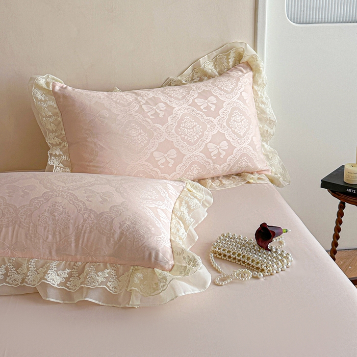 91家纺网 家纺一手货源 找家纺 你好美丽 2026新款水洗棉提花双层雪纺花边四件套-梦甜系列 梦甜玉