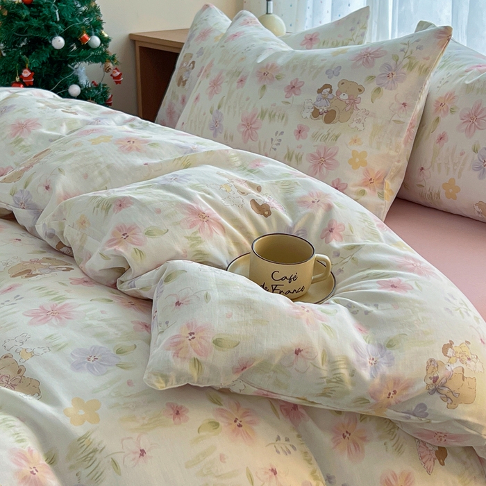 91家纺网 家纺一手货源 找家纺 仟网汇 2025新款全棉纯棉层纱四件套 维尼熊