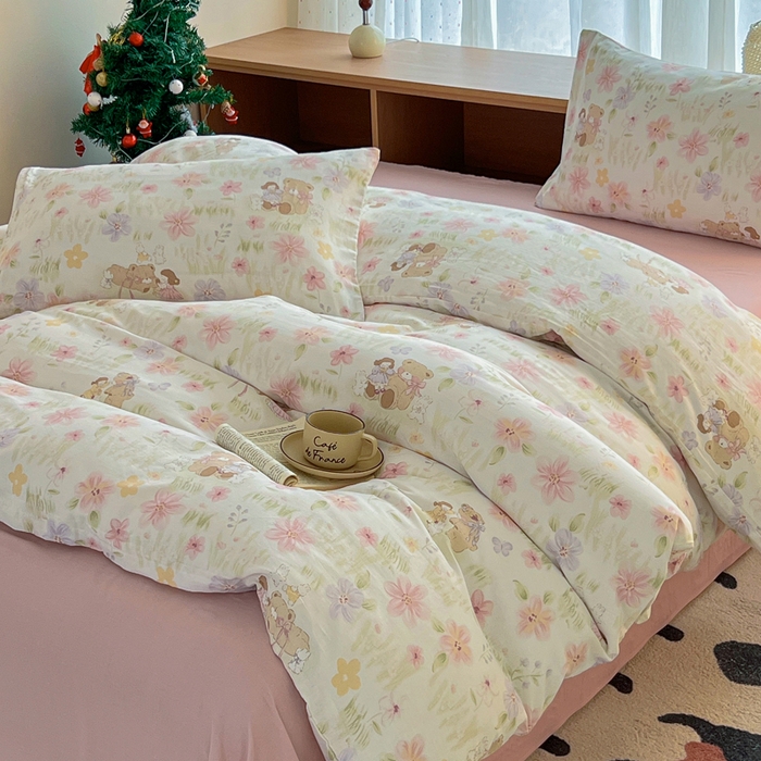 91家纺网 家纺一手货源 找家纺 仟网汇 2025新款全棉纯棉层纱四件套 维尼熊