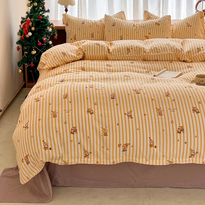 91家纺网 家纺一手货源 找家纺 仟网汇 2025新款全棉纯棉层纱四件套 星星仔