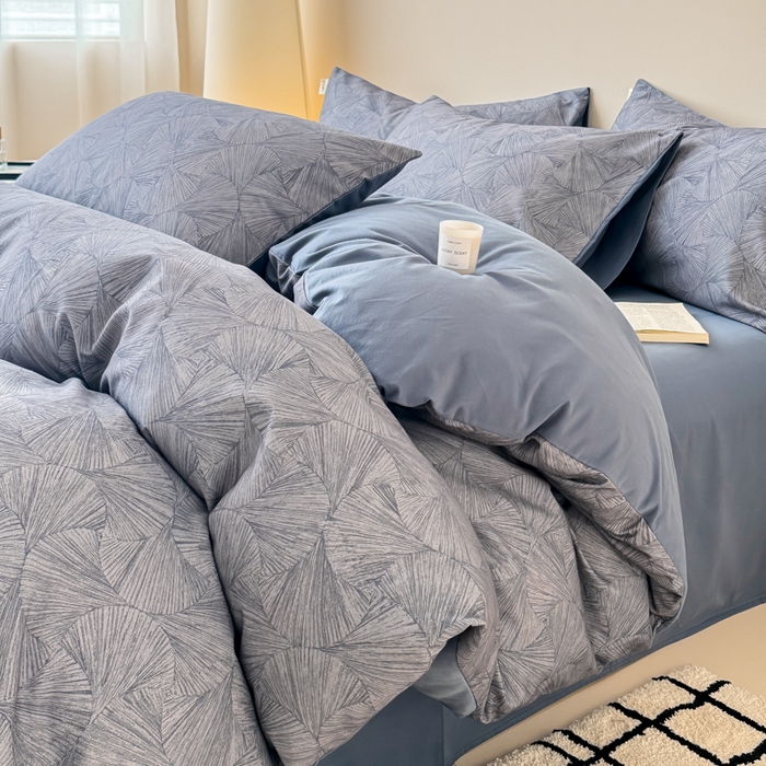 91家纺网 家纺一手货源 找家纺 女子家纺 2026新款40支斜纹全棉磨毛印花四件套 云影风华