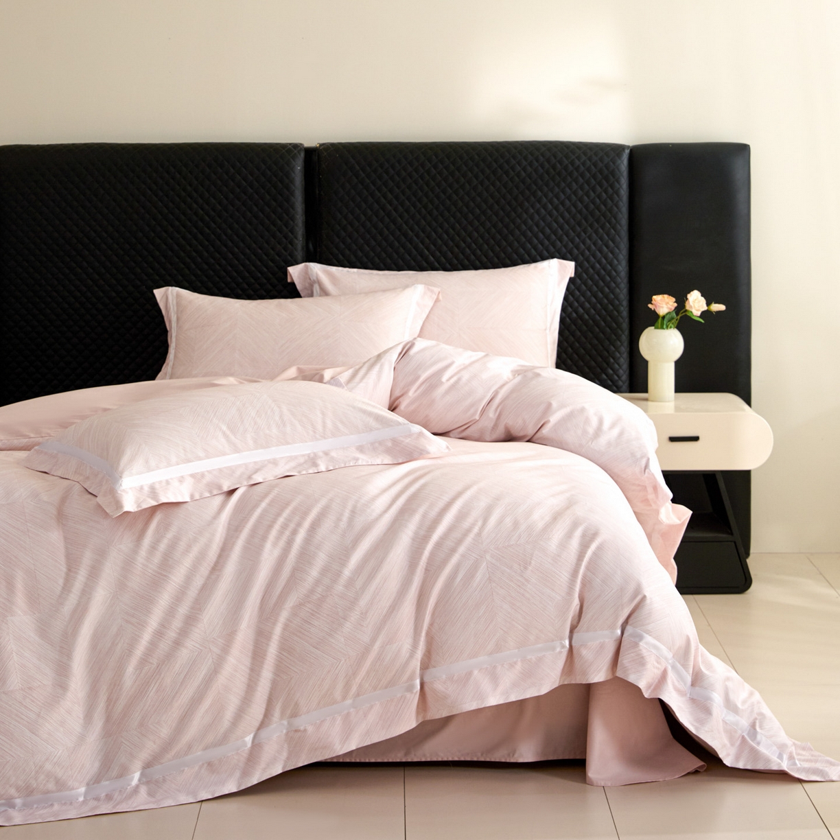 91家纺网 家纺一手货源 找家纺 新方向 2026新款数码印花50s双股全棉贡缎长绒棉四件套-星河（严格控价 标准328元 加大348元） 星河-蔷薇粉