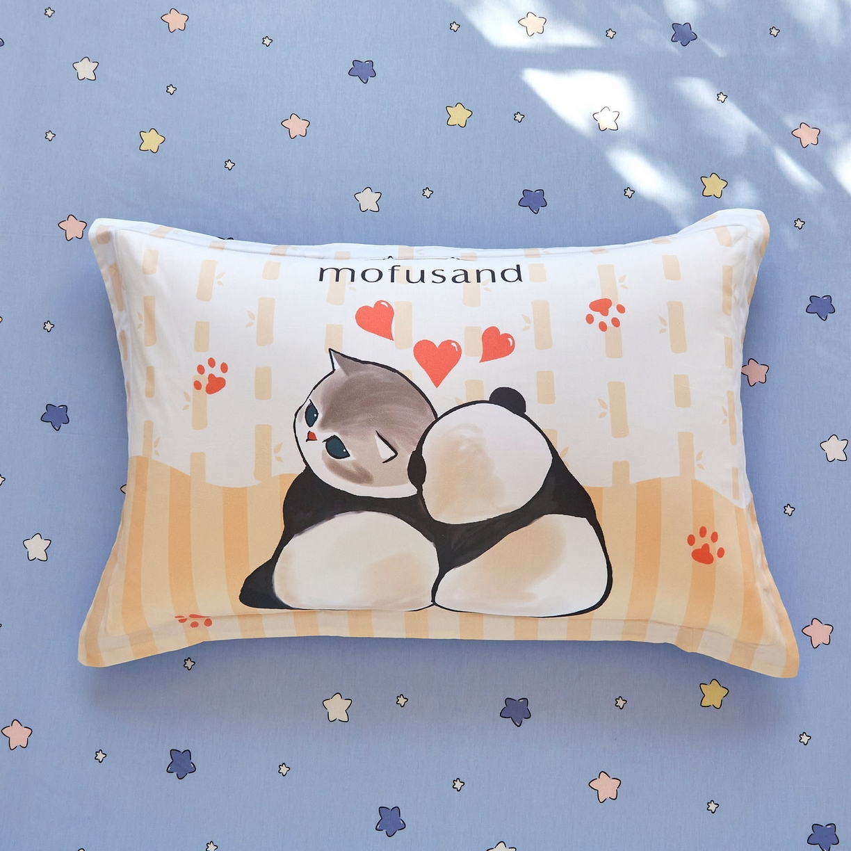 91家纺网 家纺一手货源 找家纺 蘭菲家纺 2026新款全棉大版鲨鱼猫套件-猫福系列四件套 珊迪熊-猫福系列