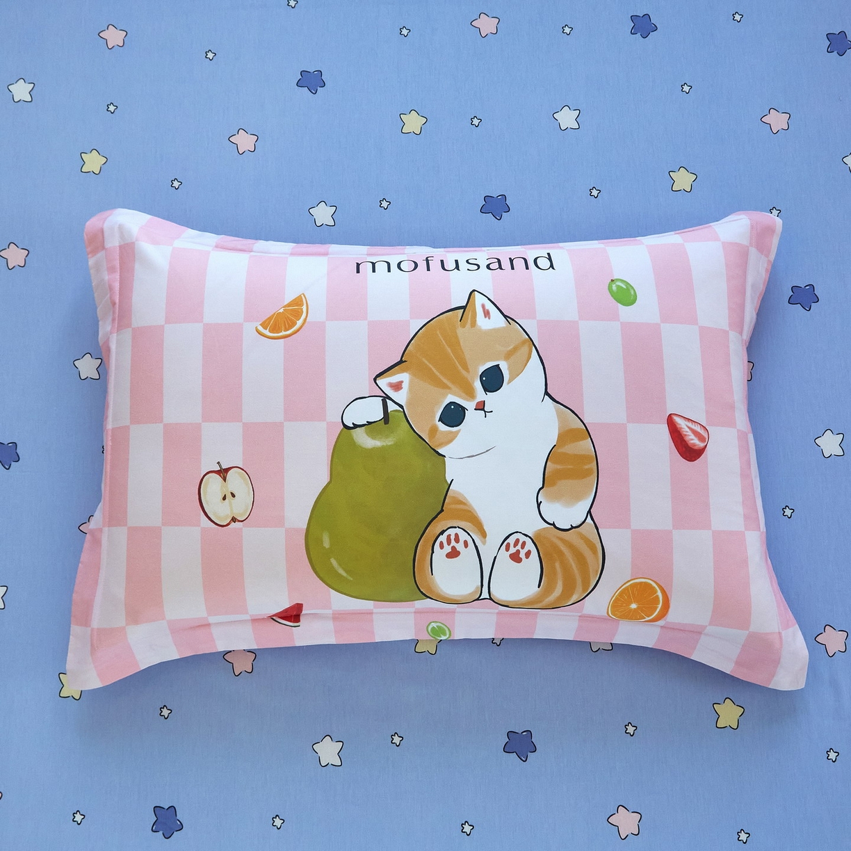 91家纺网 家纺一手货源 找家纺 蘭菲家纺 2026新款全棉大版鲨鱼猫套件-猫福系列四件套 水果珊迪-猫福.系列