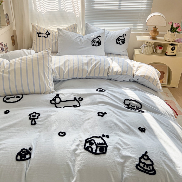 91家纺网 家纺一手货源 找家纺 （总）迪梦姿家纺 2026年新款水洗棉云朵棉毛巾绣四件套