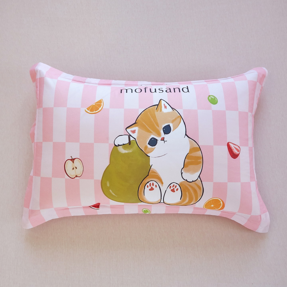 91家纺网 家纺一手货源 找家纺 （总）蘭菲家纺 2026新款全棉大版鲨鱼猫套件-猫福系列单枕套