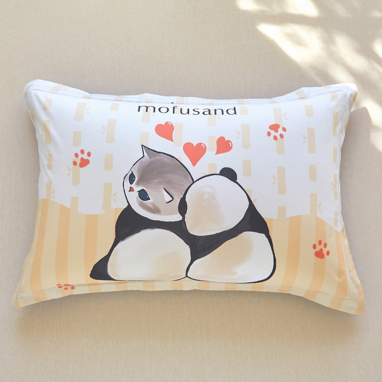 蘭菲家纺 2026新款全棉大版鲨鱼猫套件-猫福系列单枕套 珊迪熊-猫福系列