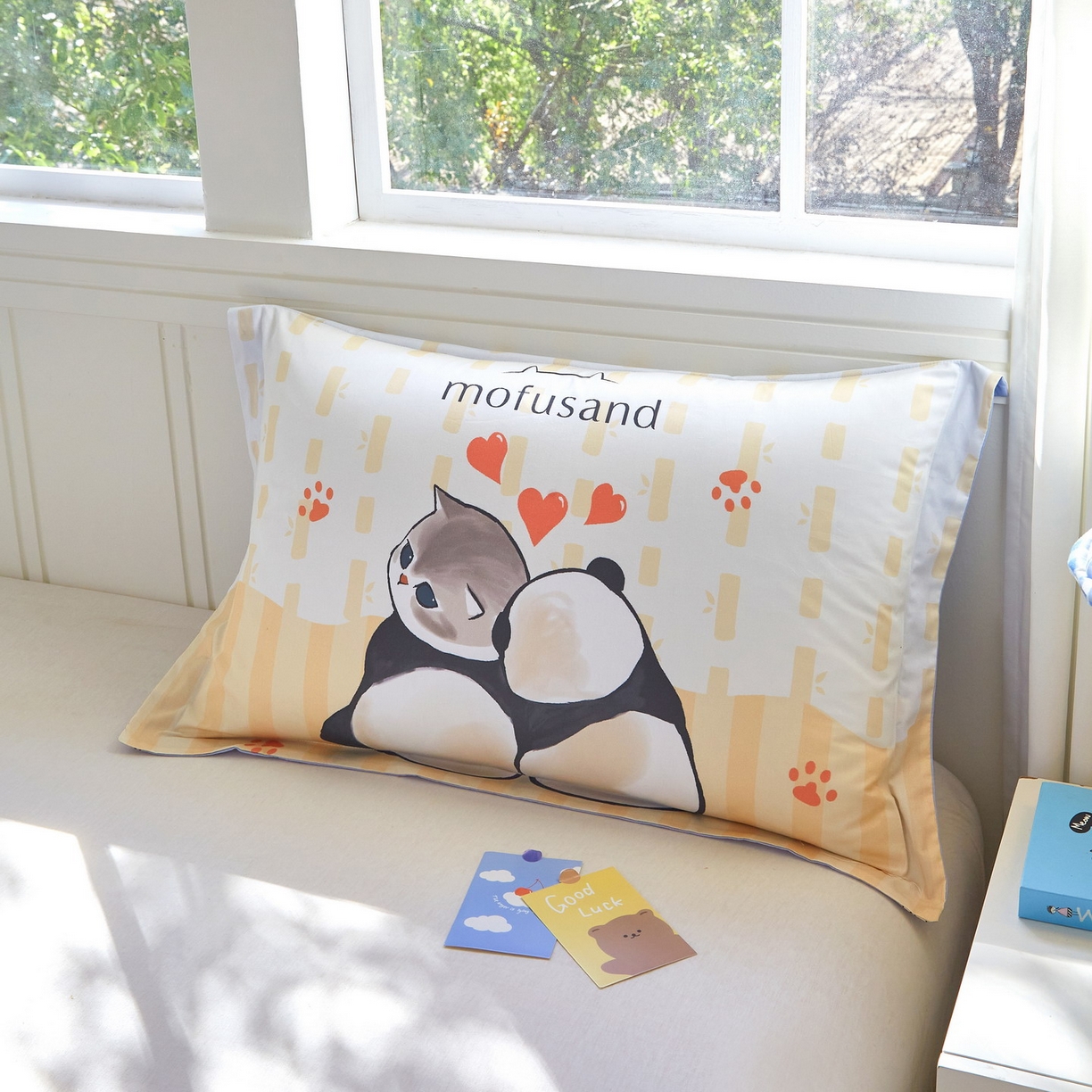 91家纺网 家纺一手货源 找家纺 蘭菲家纺 2026新款全棉大版鲨鱼猫套件-猫福系列单枕套 珊迪熊-猫福系列