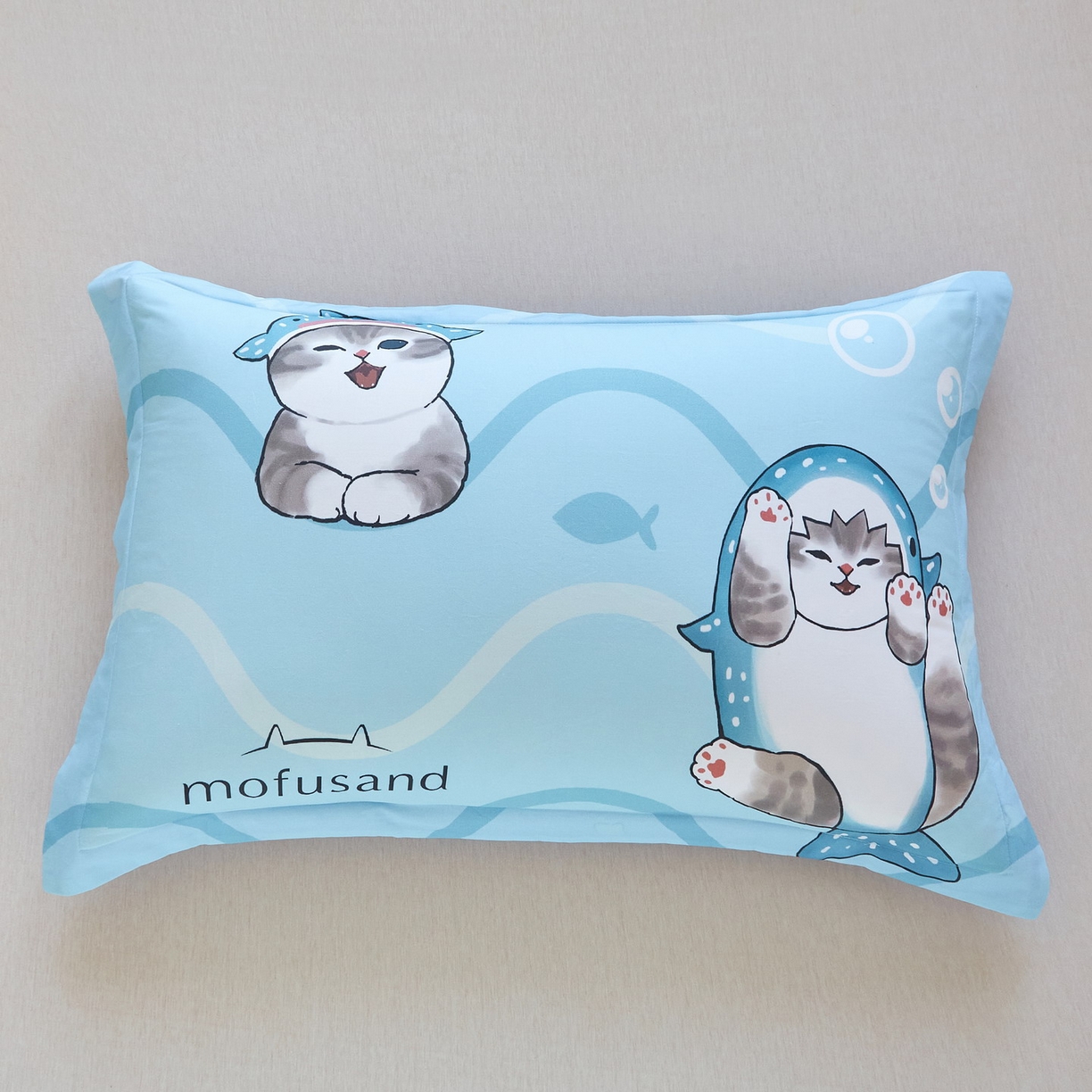 蘭菲家纺 2026新款全棉大版鲨鱼猫套件-猫福系列单枕套 珊迪出海-猫福系列