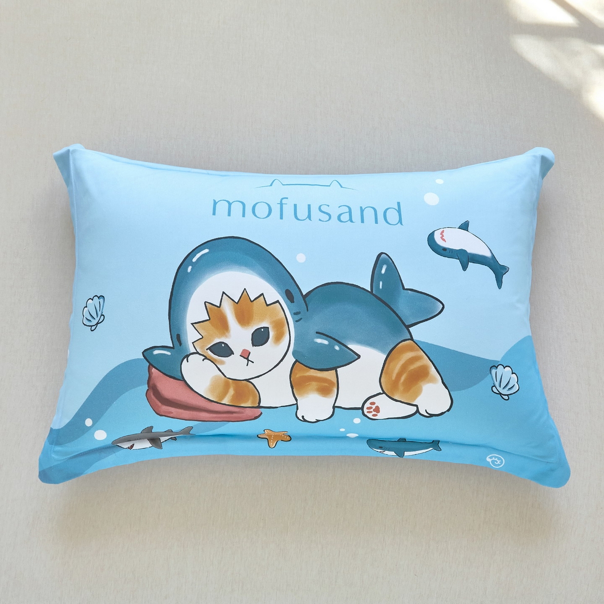 蘭菲家纺 2026新款全棉大版鲨鱼猫套件-猫福系列单枕套 珊迪沙滩季-猫福系列