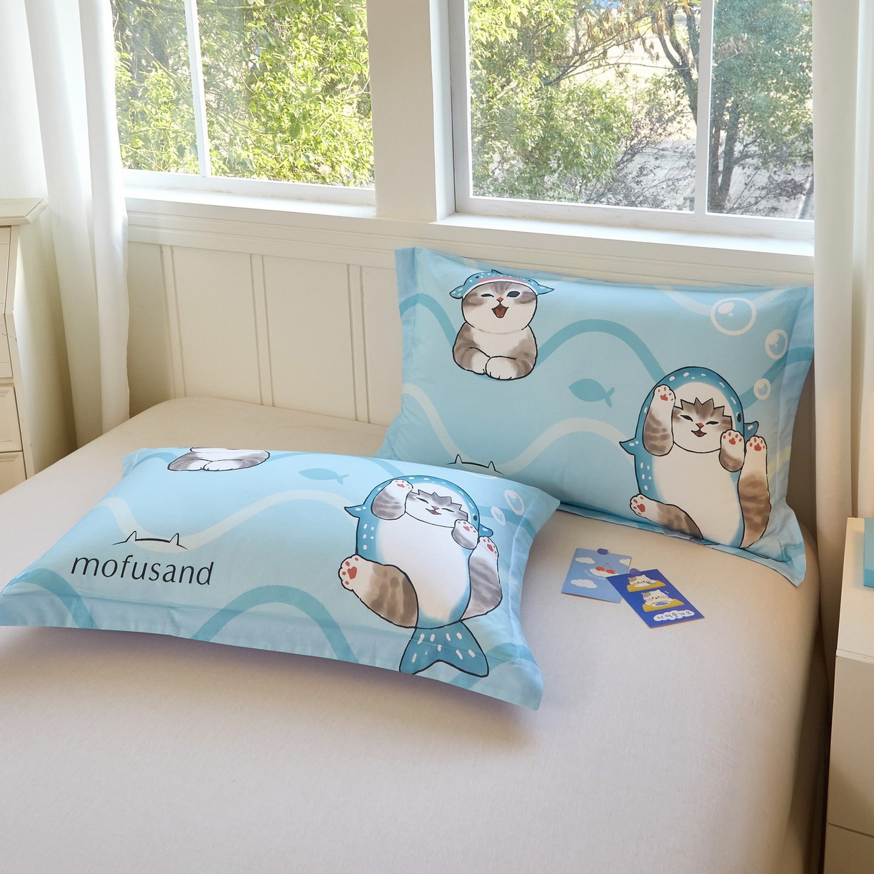 91家纺网 家纺一手货源 找家纺 蘭菲家纺 2026新款全棉大版鲨鱼猫套件-猫福系列单枕套 珊迪出海-猫福系列