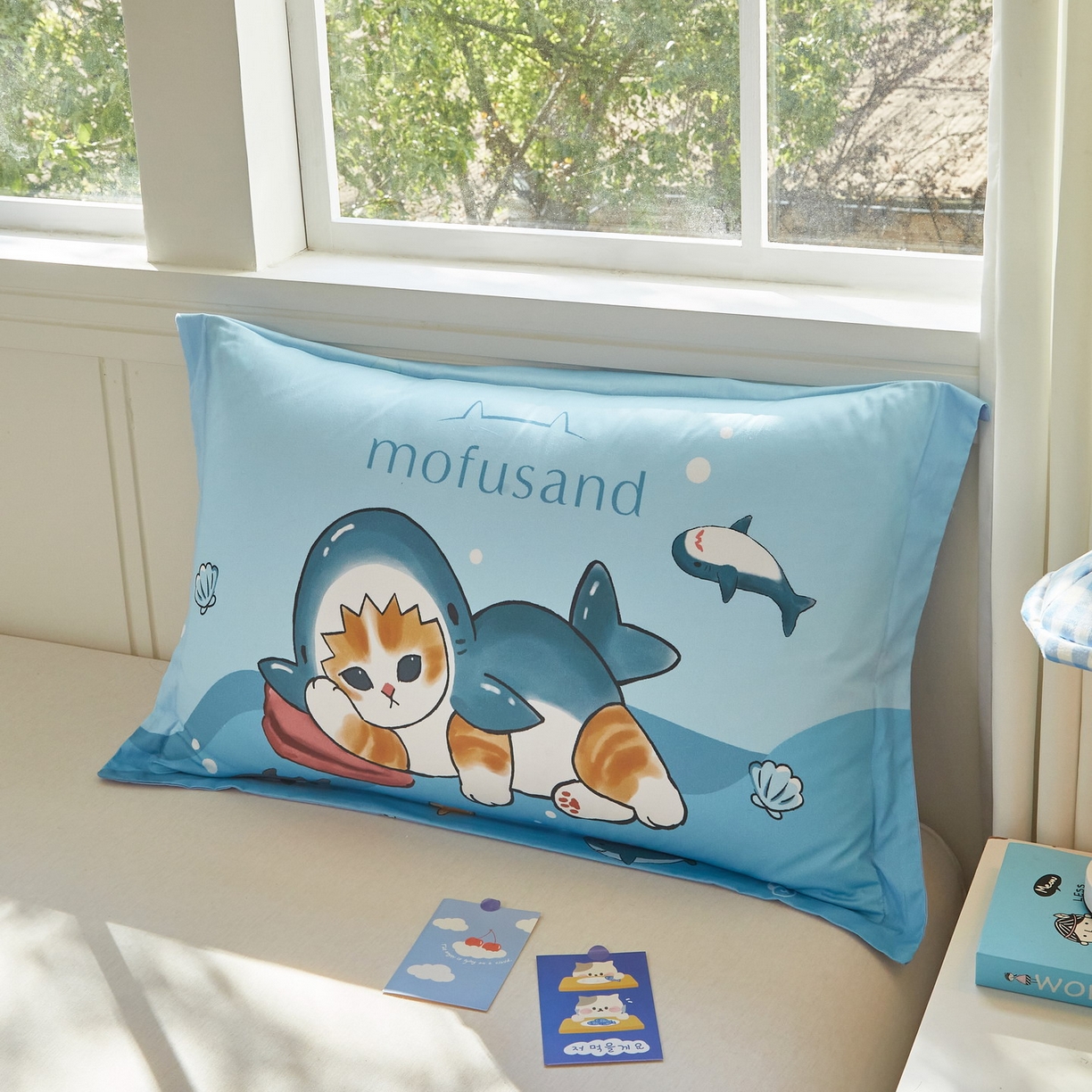 91家纺网 家纺一手货源 找家纺 蘭菲家纺 2026新款全棉大版鲨鱼猫套件-猫福系列单枕套 珊迪沙滩季-猫福系列