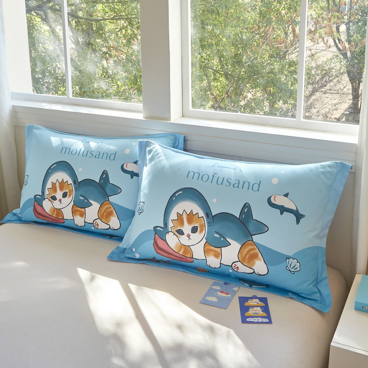 91家纺网 家纺一手货源 找家纺 蘭菲家纺 2026新款全棉大版鲨鱼猫套件-猫福系列单枕套 珊迪沙滩季-猫福系列