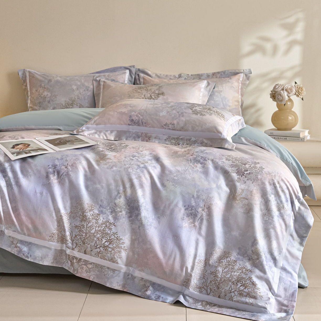 91家纺网 家纺一手货源 找家纺 新方向 【控价】2026新款数码印花50s双股全棉贡缎长绒棉四件套-盛世（严格控价 标准328元 加大348元） 盛世-星月蓝