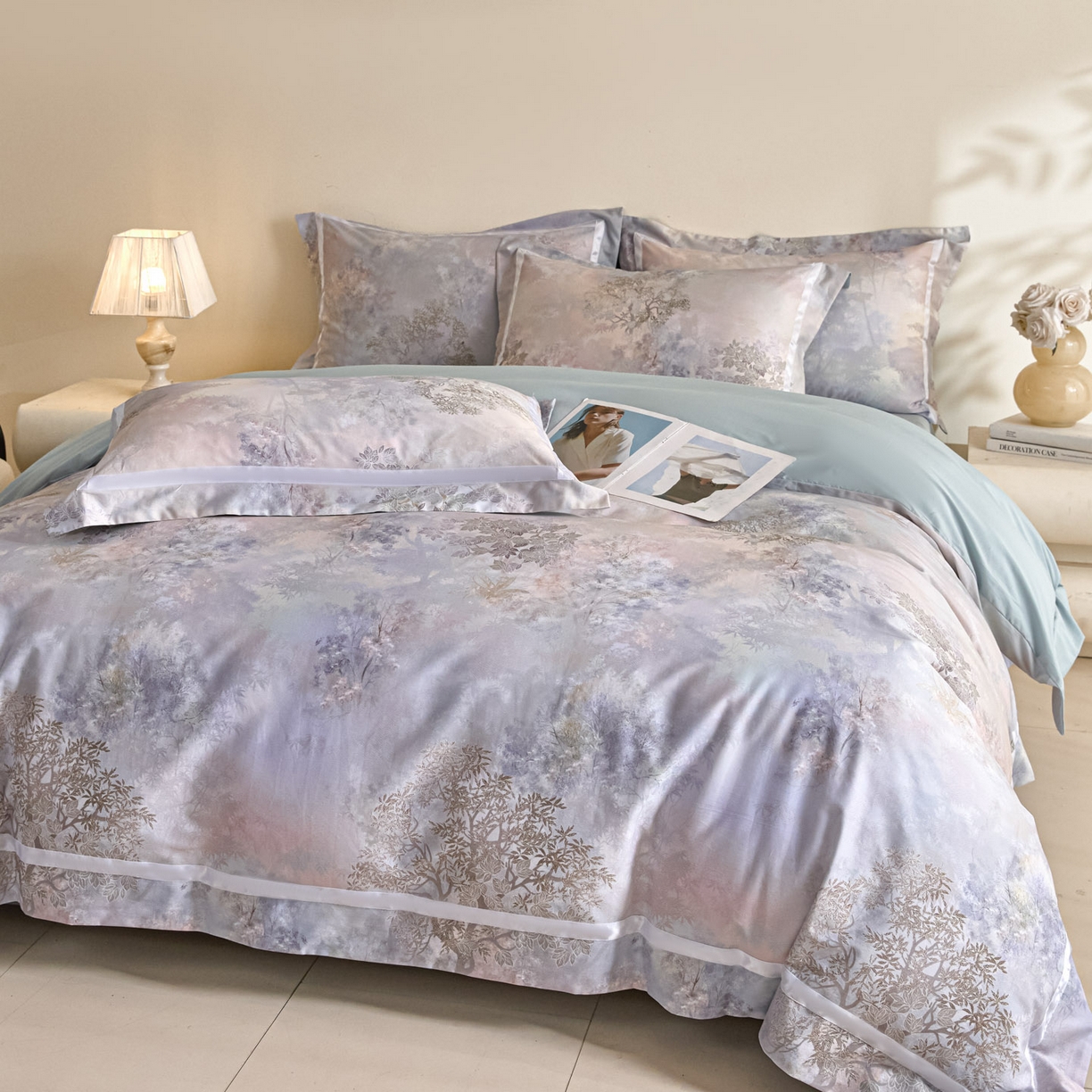 91家纺网 家纺一手货源 找家纺 新方向 【控价】2026新款数码印花50s双股全棉贡缎长绒棉四件套-盛世（严格控价 标准328元 加大348元） 盛世-星月蓝